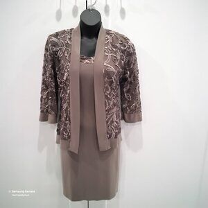 R&M Richards Beige Stretch Dress and Lace & Bric-a-Brac Jacket NWT Shelf-Pull 16